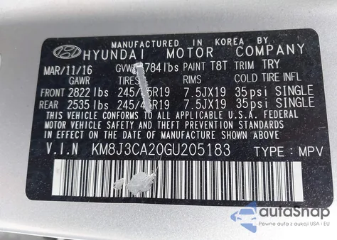 2016 Hyundai Tucson Limited из США, поврежденный, VIN KM8J3CA20GU205183